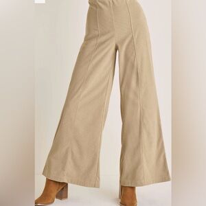 Tan Wide-Leg Corduroy Trousers